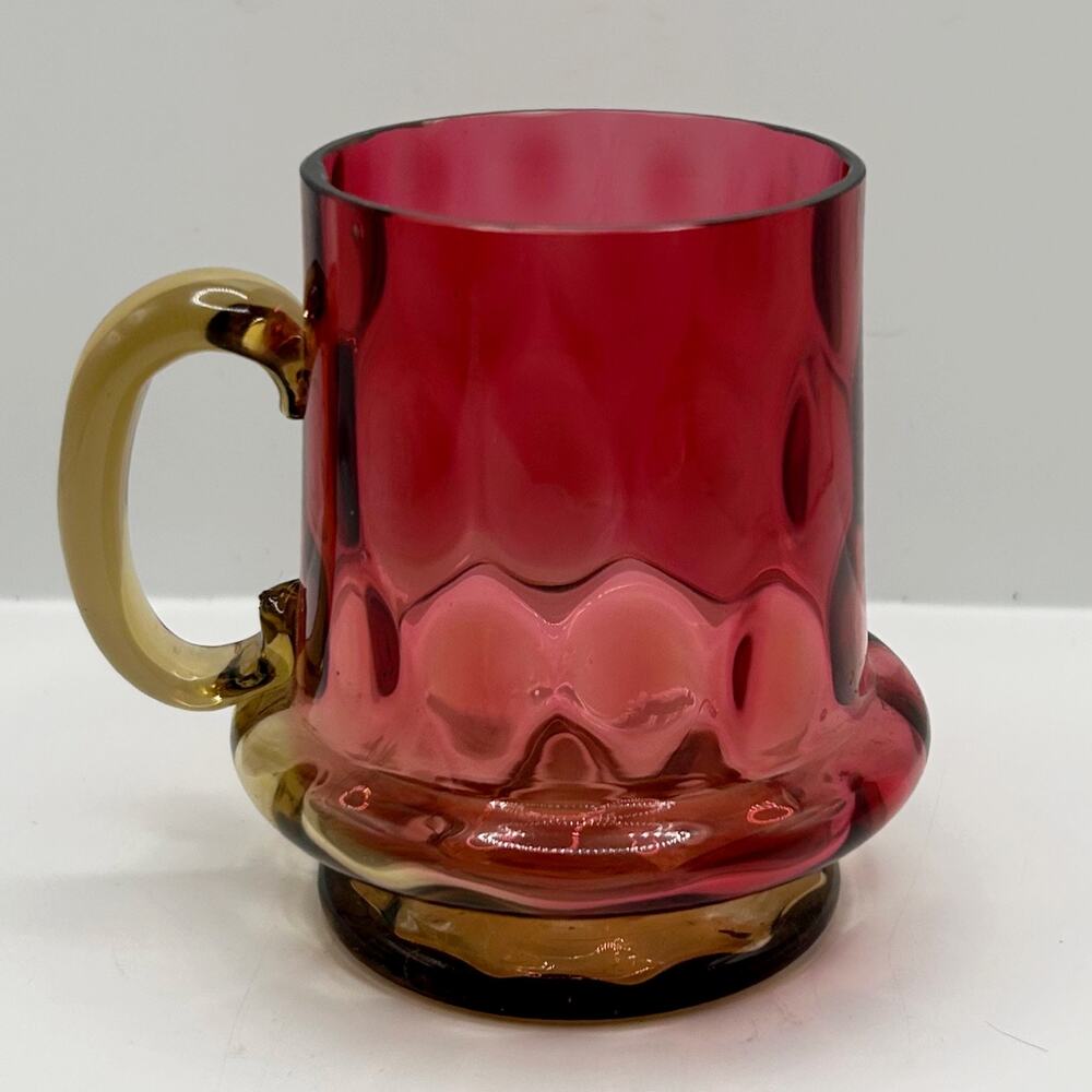 Antique Victorian Amberina Glass Art Thumbprint Punch Cup /Mug 1800s New England